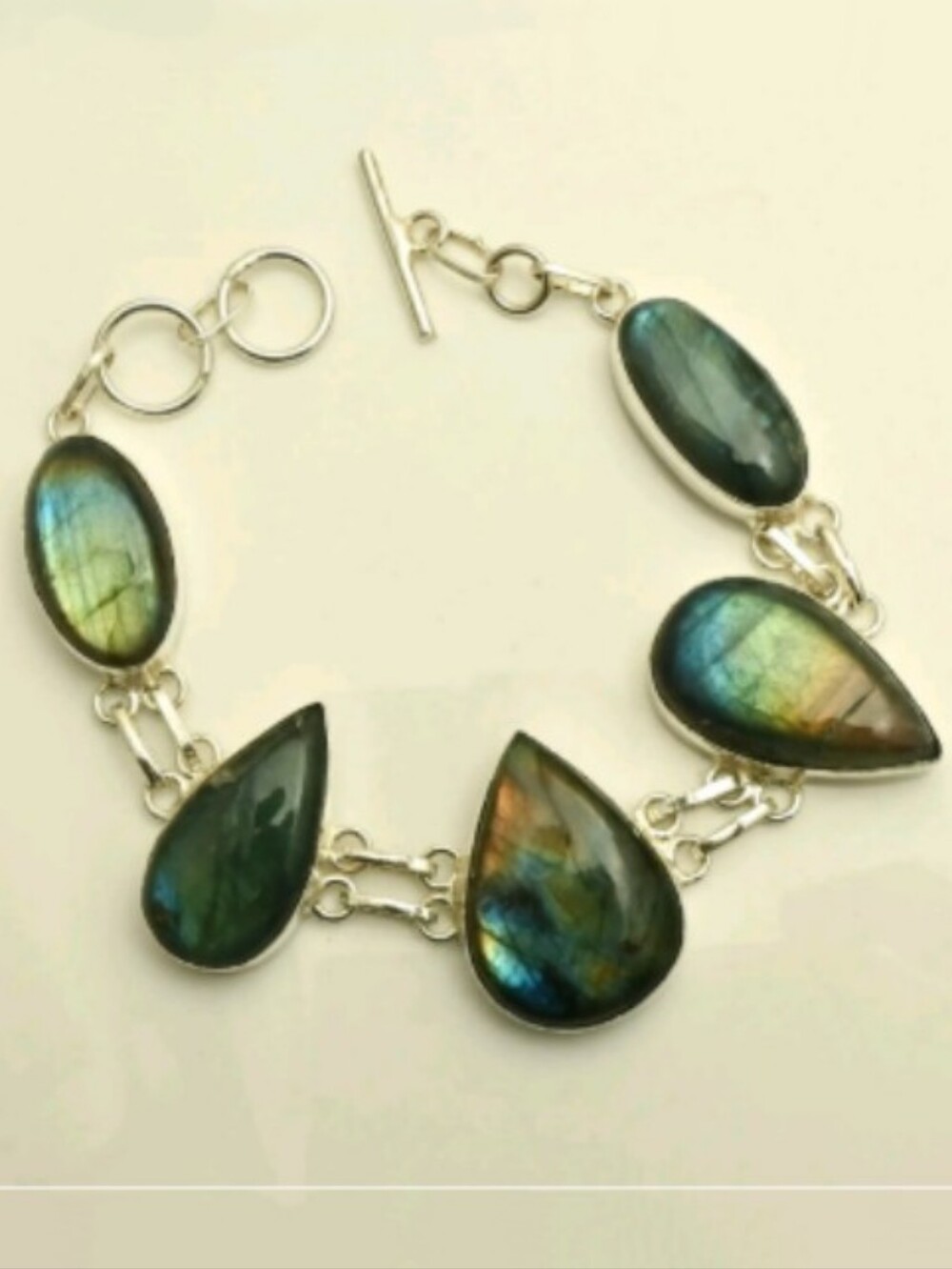 Labradorite Gemstone Jewelry 925 Sterling Silver Handmade Toggle Bracelet